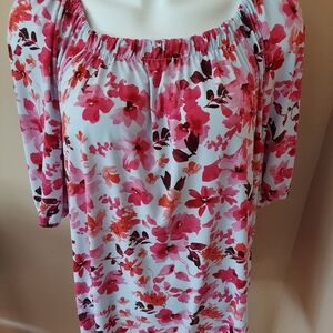 Susan Graver Pink and Red Floral Top